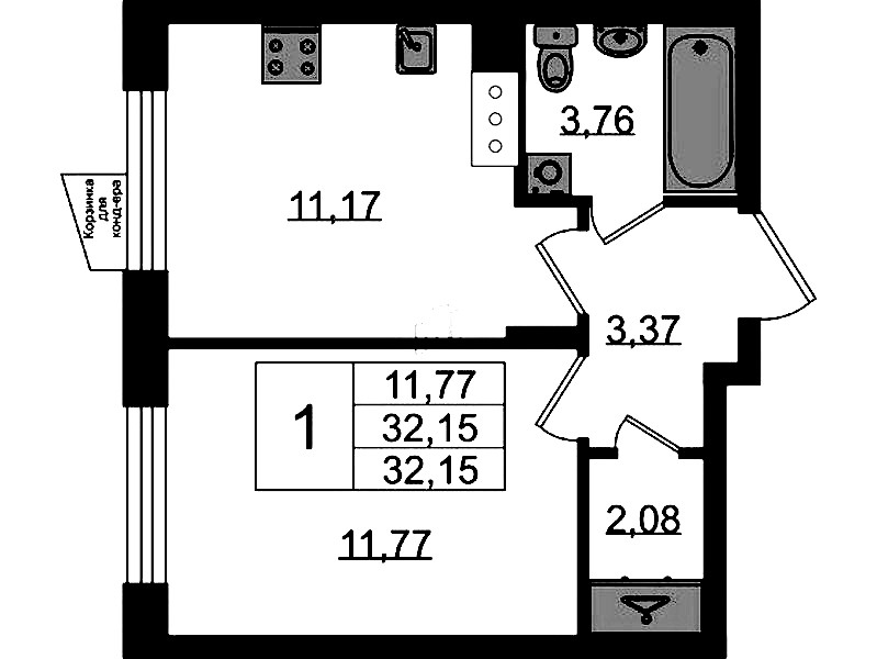 1-комнатная квартира 32.15 м², 2/11 эт., ЖК «VEREN NORT Сертолово»